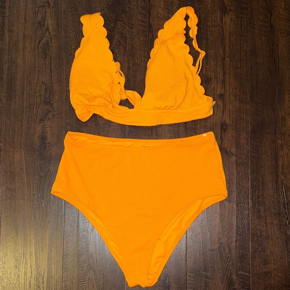 aerie Other - Aerie Orange Scalloped Bikini Set